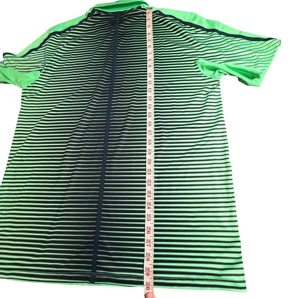 Nike Golf Tiger Woods‎ Collection Polo Shirt Mens L Green Black Stripe Dri-FIT